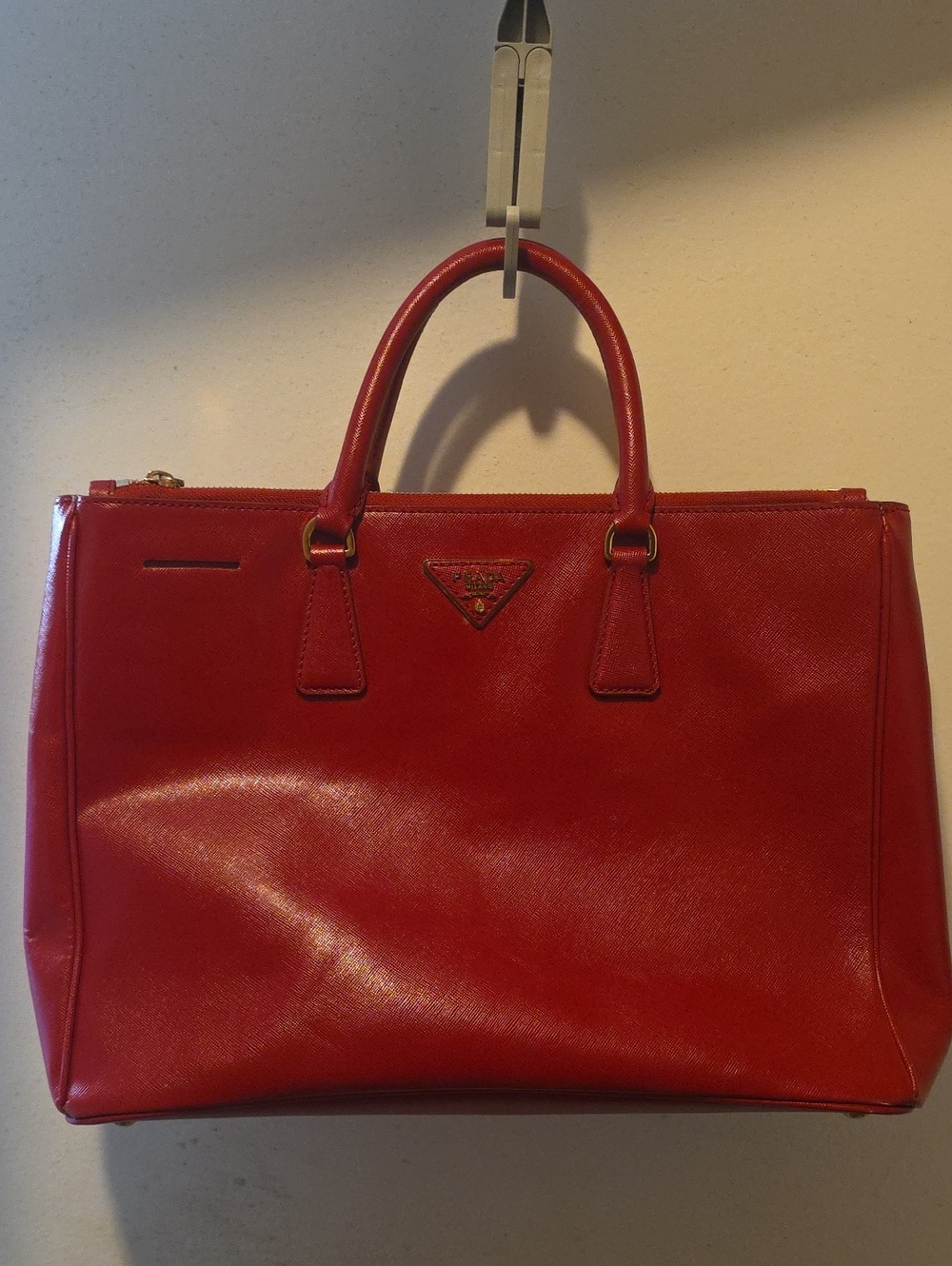 Prada Red Saffiano Satchel with Top Handles